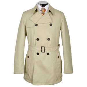 Allegri Mens Double Breasted Coat 46 Regular (IT 56) Khaki - Made In Italy